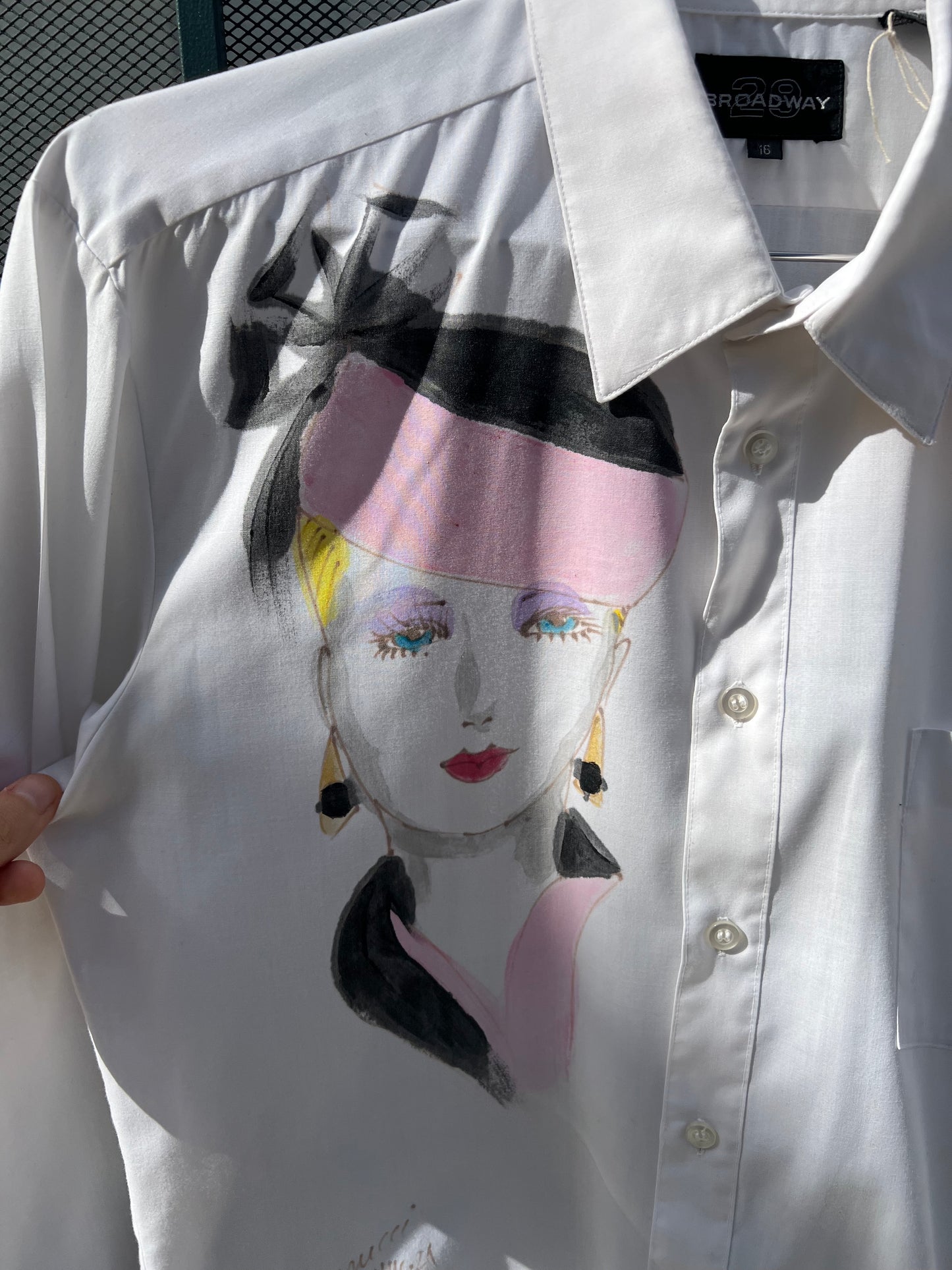 80s/90s 29 Broadway shirt with hand painted woman
