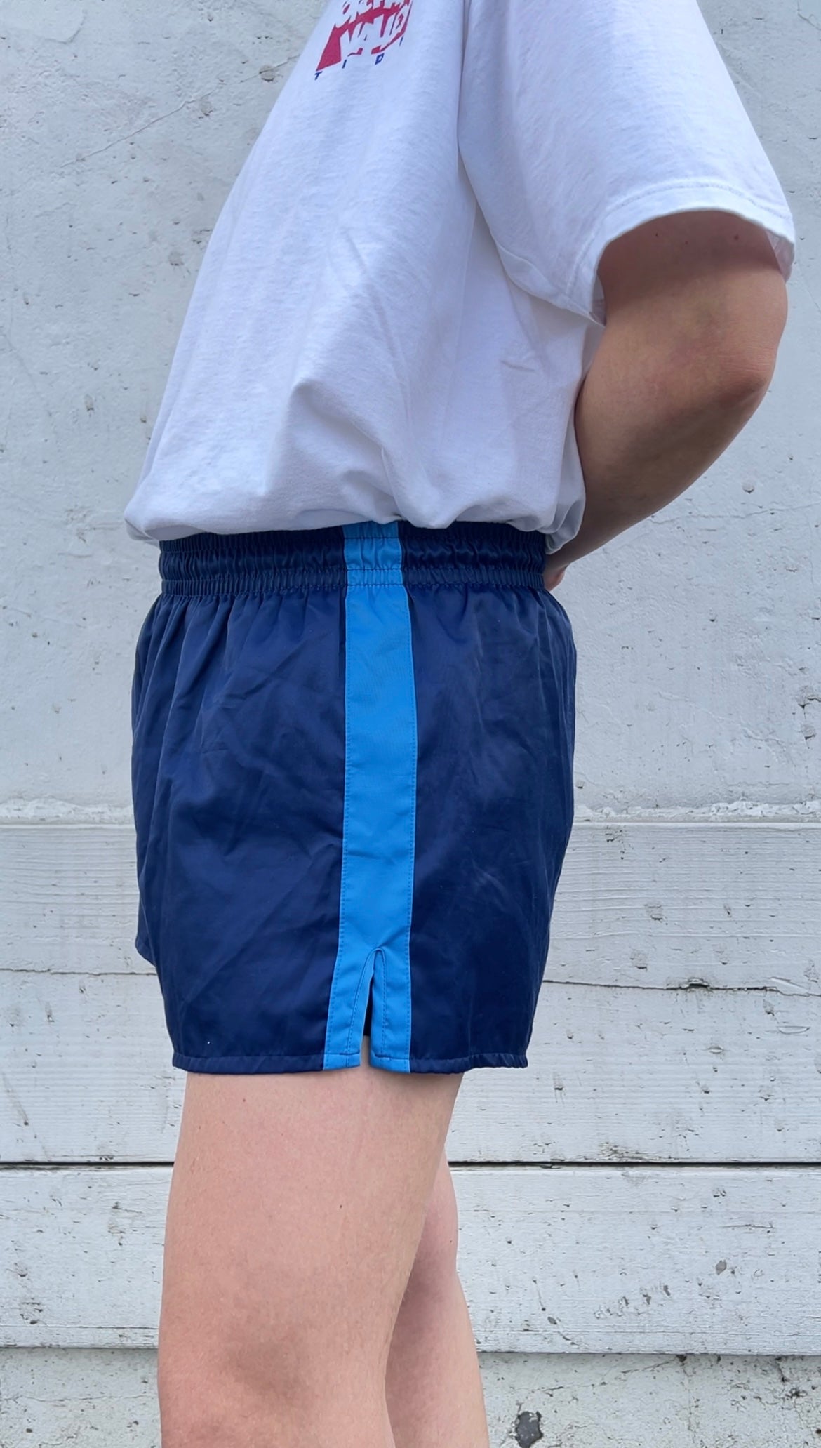 90s German Army blue side stripe shorts