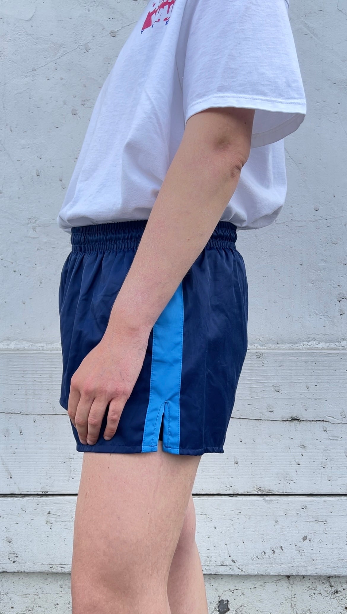 90s German Army blue side stripe shorts