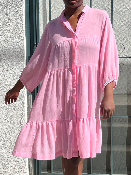 80s Elizabeth Stewart pink cover up dress