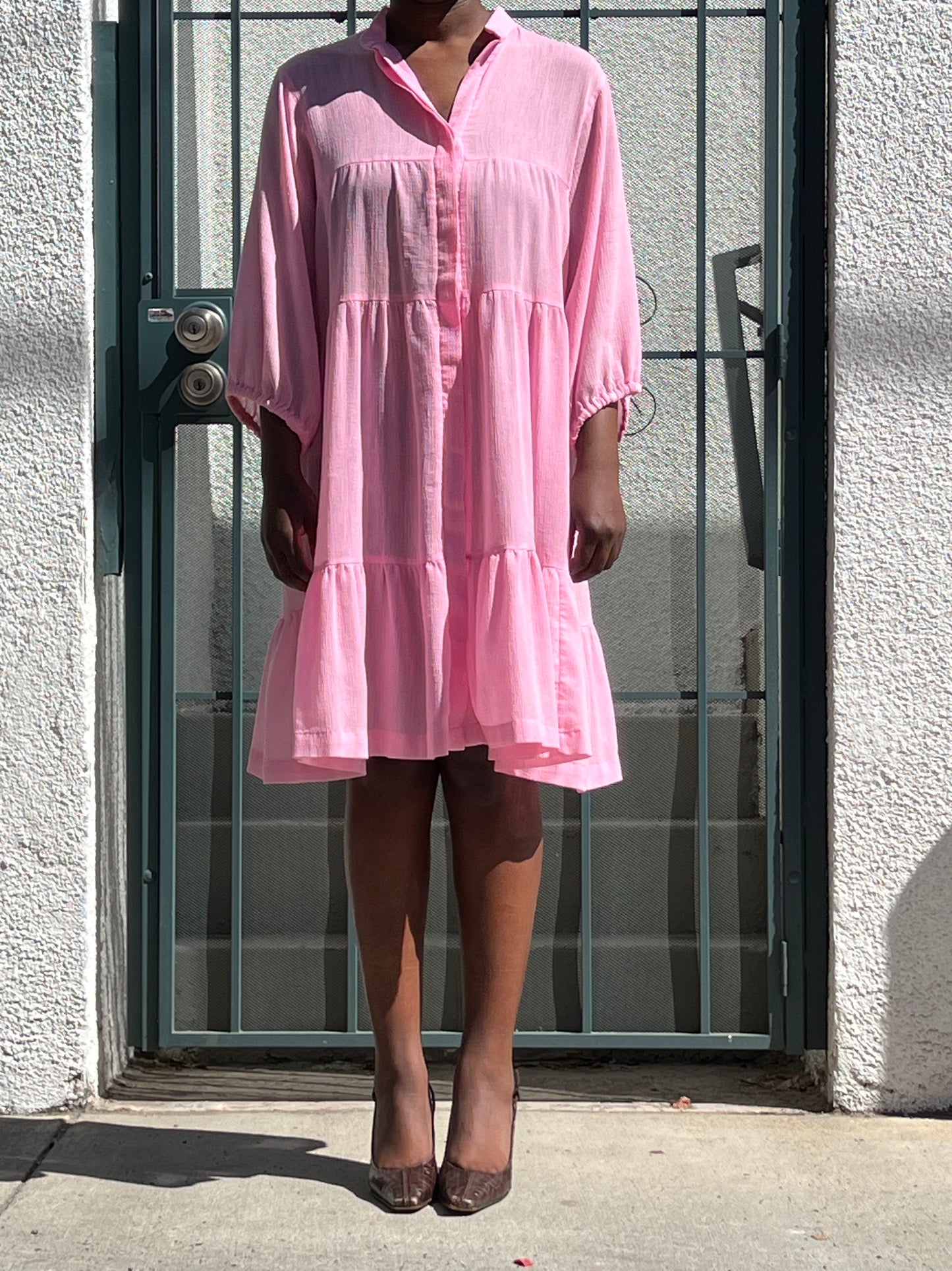 80s Elizabeth Stewart pink cover up dress
