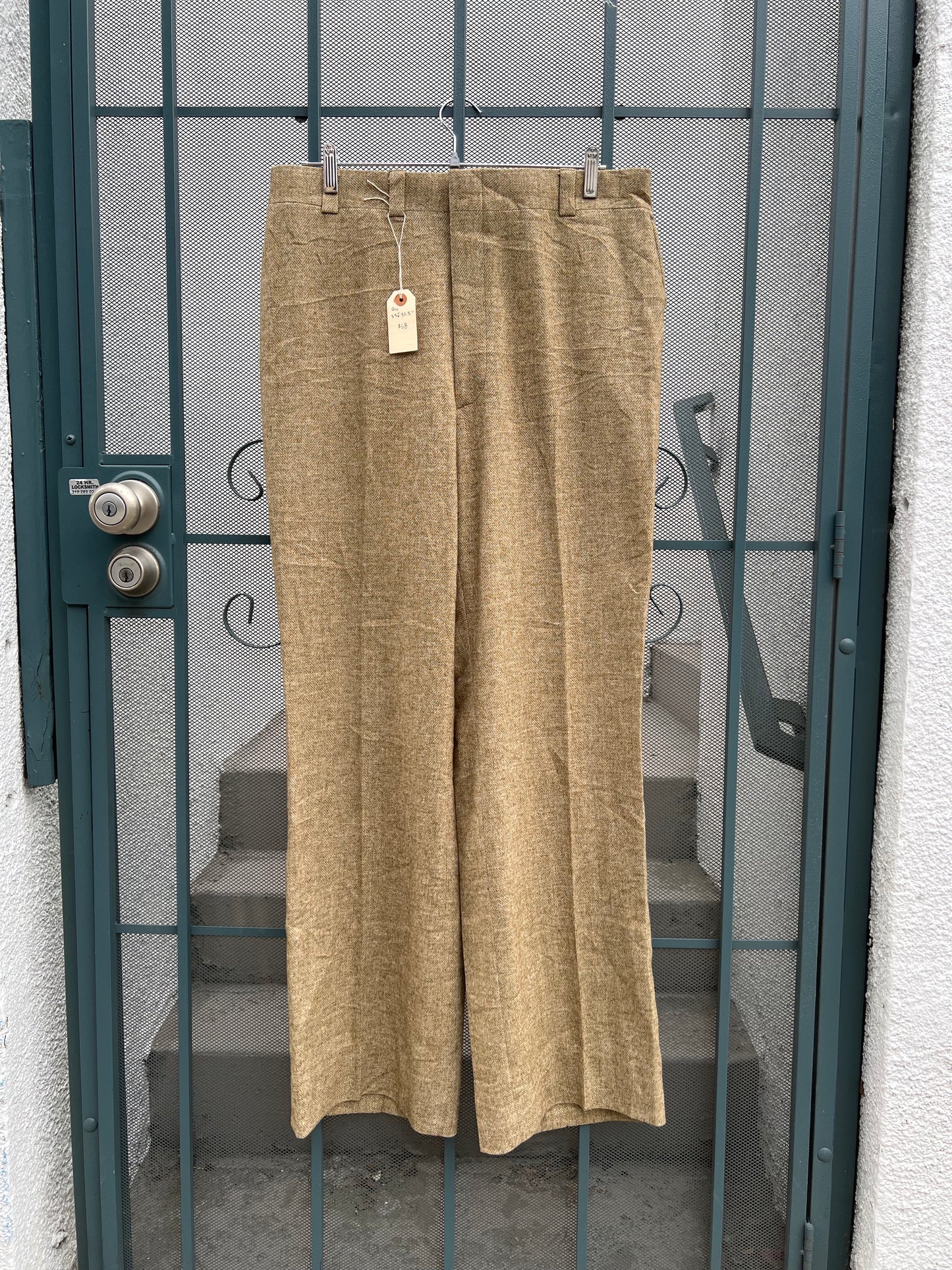 70s green and beige herringbone trousers