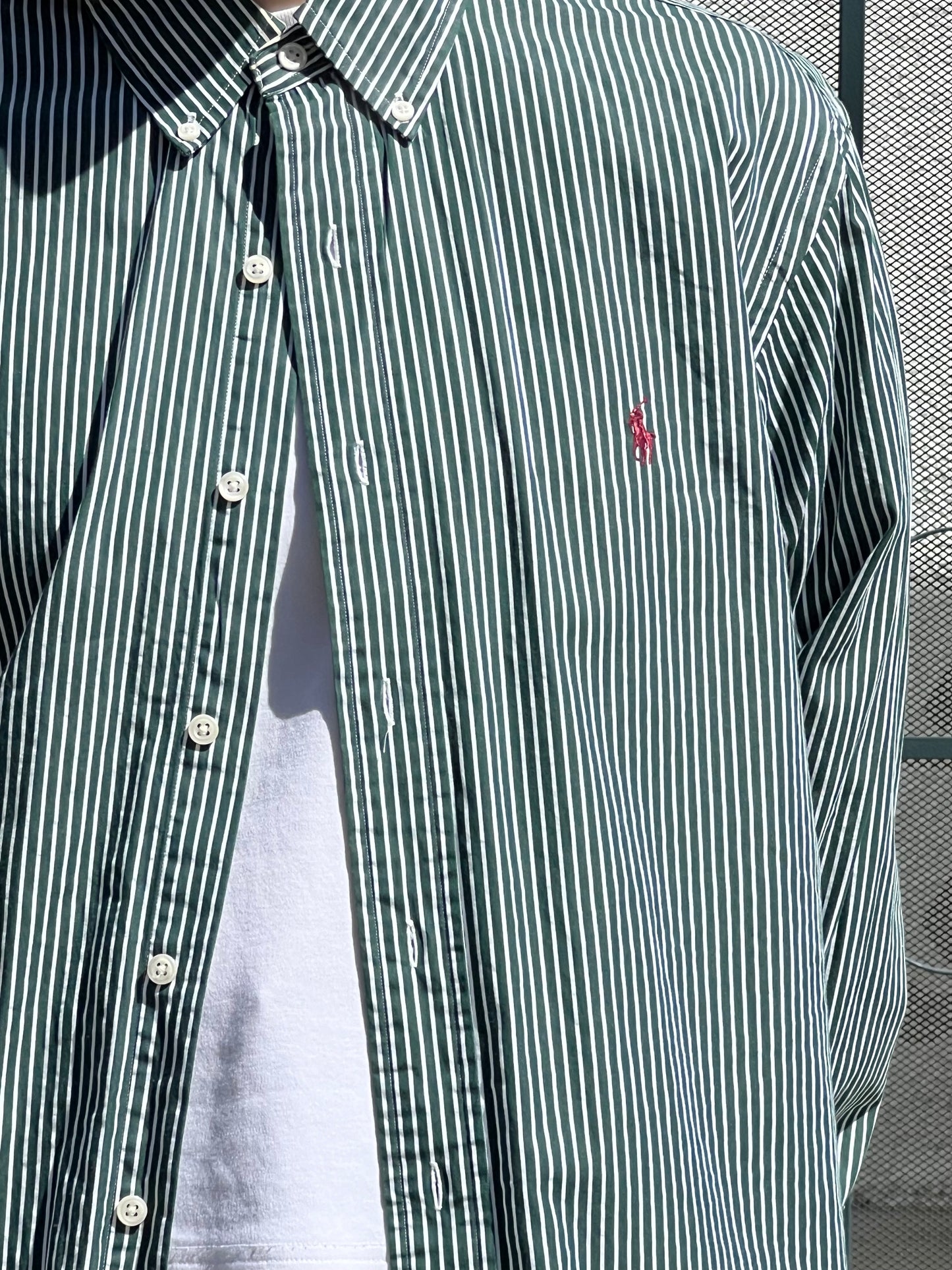 90s Ralph Lauren forest green stripe shirt